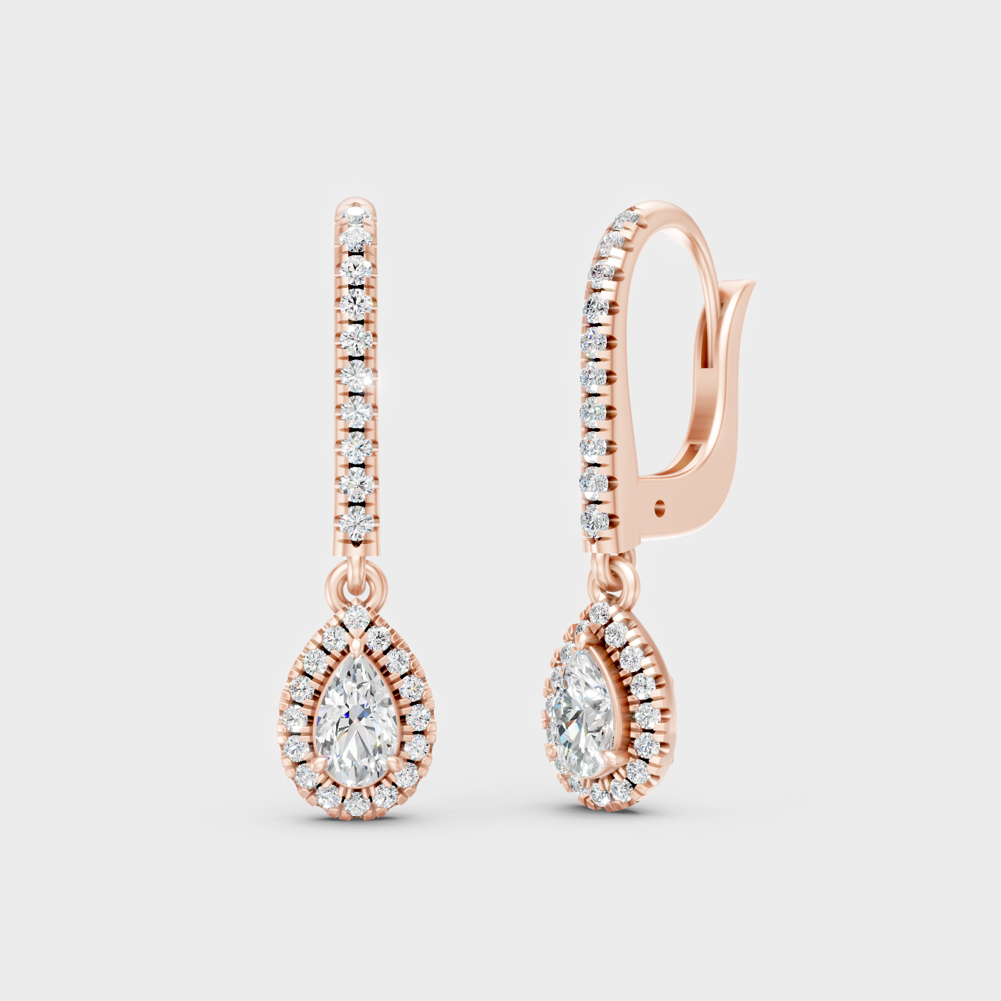 Rose Gold Round Pear Diamond Drop Earrings 0.83 Ct Ethical Sparkle Jewelry